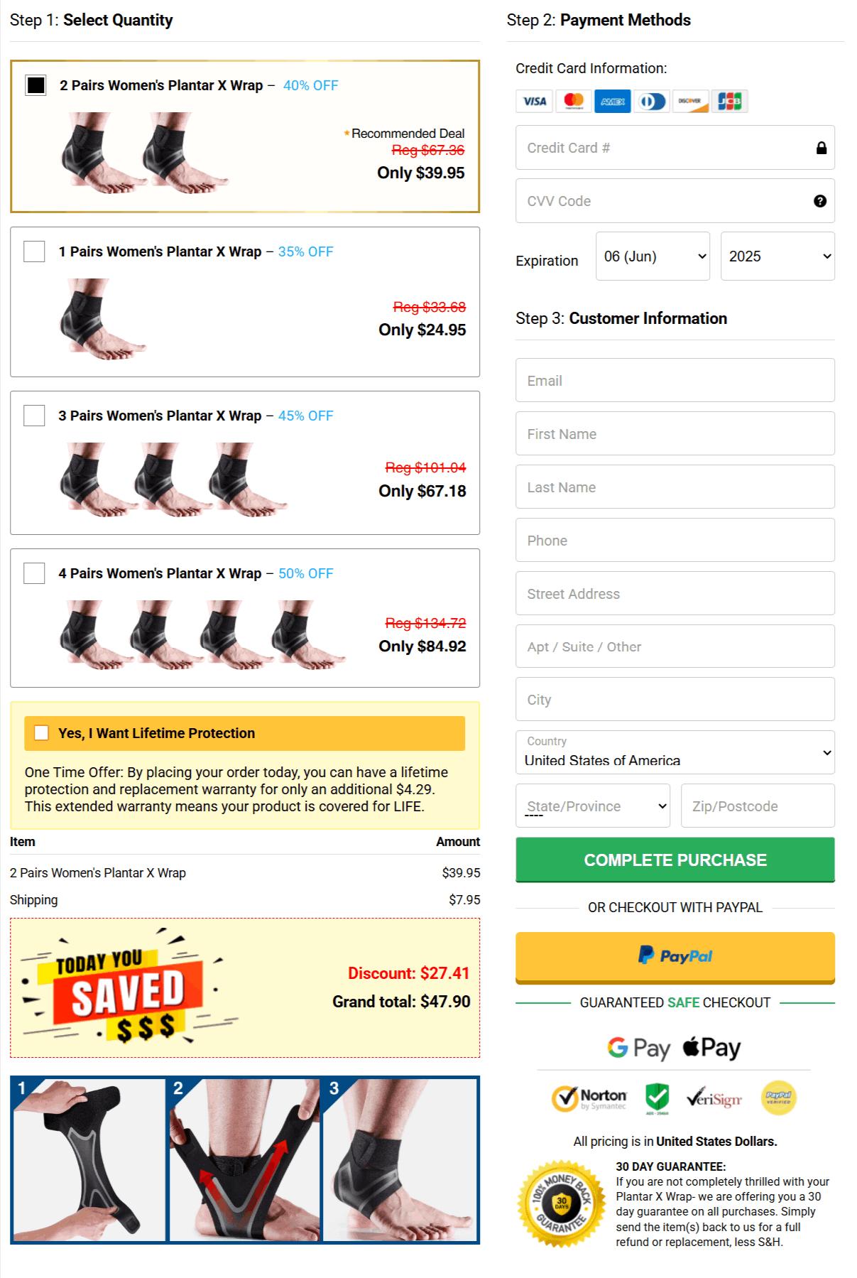 Caresole Foot Relief Wrap checkout page